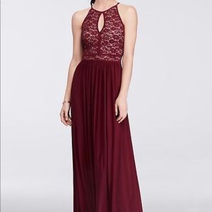 Burgundy Lace Keyhole Tie Back Halter Dress
